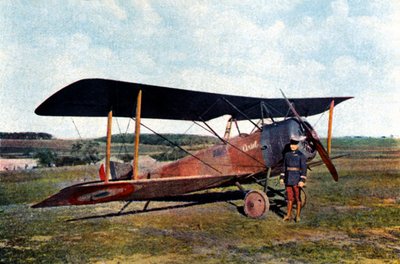 Kapitän Robert de Beauchamp neben seinem britischen Sopwith-Jäger nach der Rückkehr von einem Bombenangriff auf Essen, kurz vor seinem Tod in Verdun, September 1916 von Jules Gervais Courtellemont